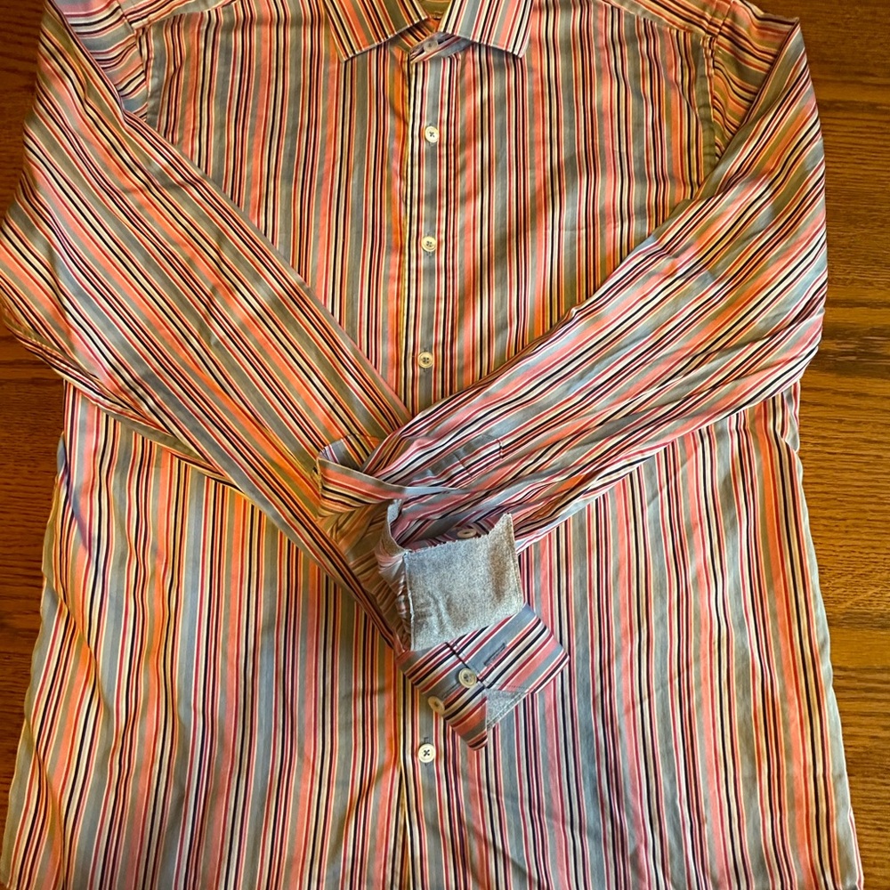 Bugatchi Men's Striped Shirt in Pink, Blue, and White - Picture 6 of 8